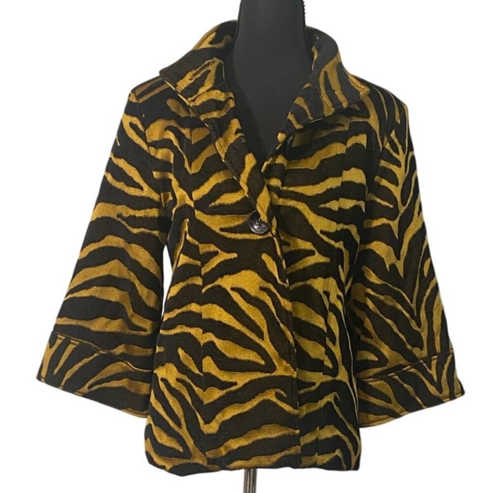 Womens Black & Gold Animal-Print Jacket